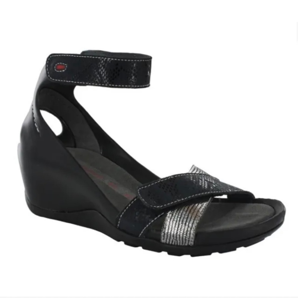WOLKY DO WEDGE GORGEOUS SANDALS BLACK & SILVER 7.5 (39) EXCELLENT